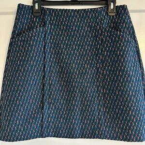 LOFT Navy A-Line Skirt with Pink Micro Dot Pattern